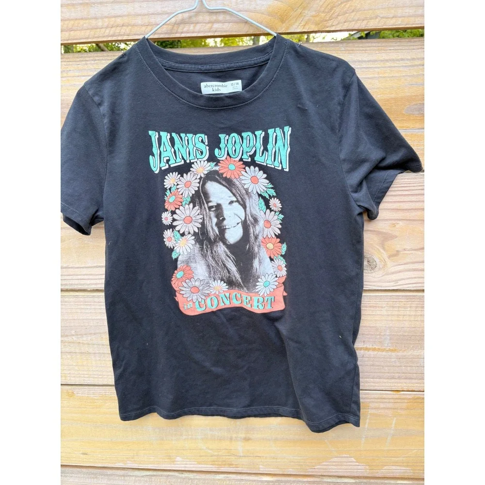 Abercrombie Kids Janis Joplin In Concert Graphic Tee Black Size 13/14  Music